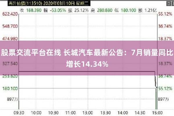 股票交流平台在线 长城汽车最新公告：7月销量同比增长14.34%