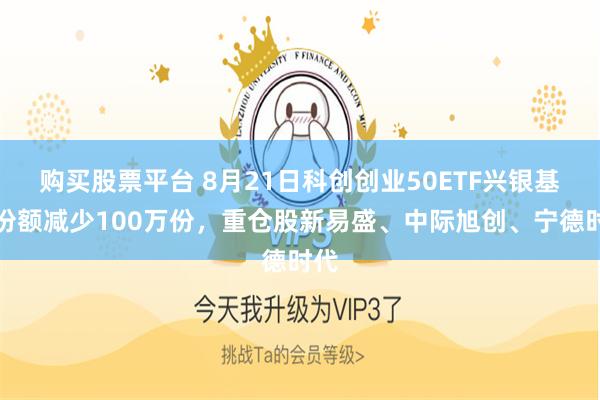 购买股票平台 8月21日科创创业50ETF兴银基金份额减少100万份，重仓股新易盛、中际旭创、宁德时代